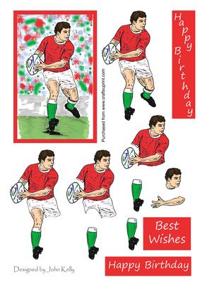 Rugby Player, Red & Green Kit - Decoupage