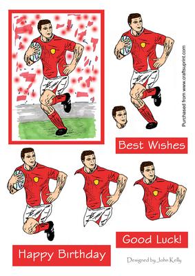 Rugby Player with Red & White Shirt - Decoupage