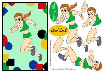 Athletics - Running Girl in Green Decoupage