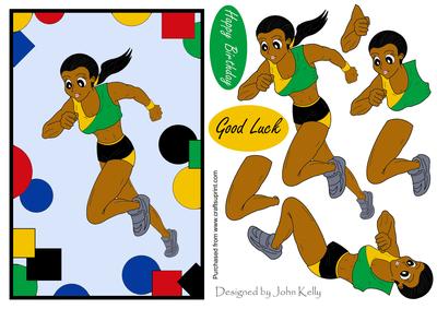 Athletics - Running Girl in Green & Black Decoupage