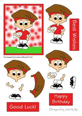 Rugby Boy (red & White) - Decoupage