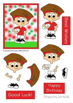 Rugby Boy (red, White & Green) - Decoupage