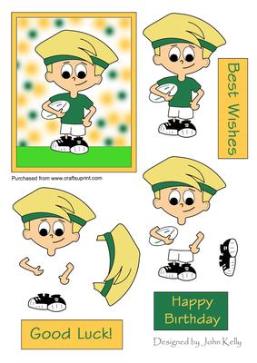 Rugby Boy (green & Gold) - Decoupage