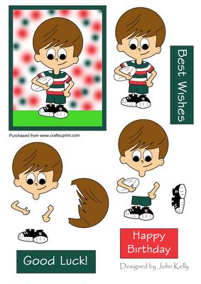 Rugby Boy (green & Red Stripes) - Decoupage