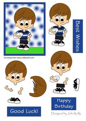 Rugby Boy (blue & Black Stripes) - Decoupage