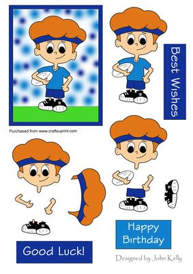 Rugby Boy in Blue (red Hair) - Decoupage