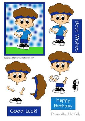 Rugby Boy in Dark Blue (brown Hair) - Decoupage