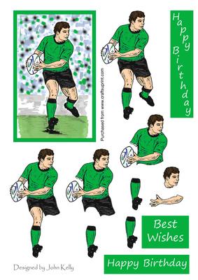 Rugby Player (green & Black) - Decoupage