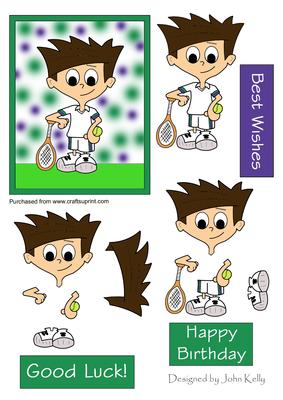Tennis Boy with Dark Brown Hair (purple & Green)