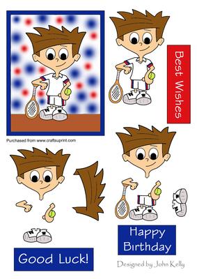 Tennis Boy with Brown Hair (red & Blue)