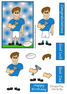 Rugby Dad (blue & White) - Decoupage