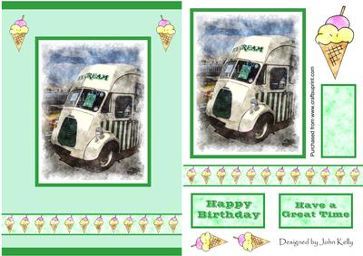 Vintage Ice Cream Van (green) - A5