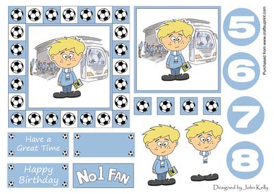 Little Football Fan (sky Blue & White) - 5in x 5in