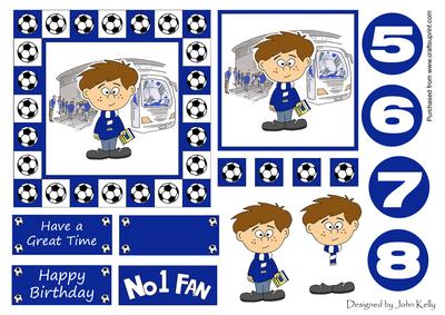 Little Football Fan (blue & White) - 5in x 5in