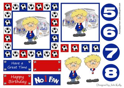 Little Football Fan (blue, Red & White) - 5in x 5in