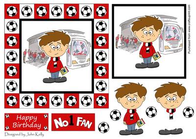 Little Football Fan (red, White & Black) - 6in x 6in