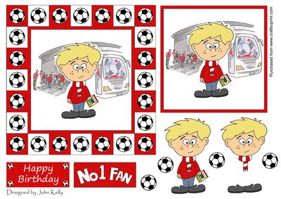 Little Football Fan (red & White) - 6in x 6in