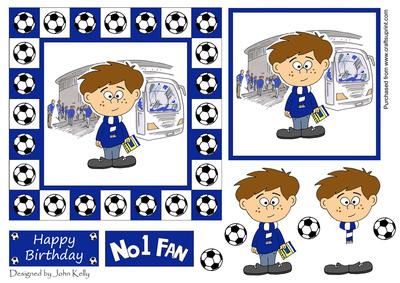 Little Football Fan (blue & White) - 6in x 6in