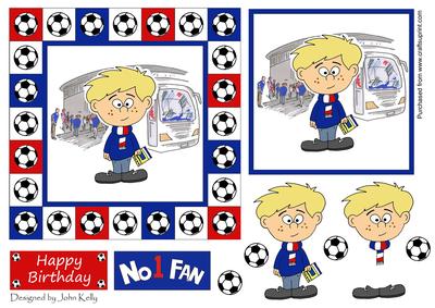 Little Football Fan (red, White & Blue) - 6in x 6in