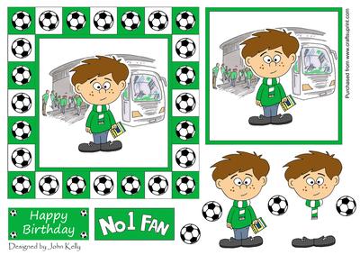 Little Football Fan (green & White) - 6in x 6in