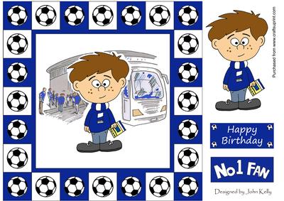 Little Football Fan (blue & White) - 8in x 8in