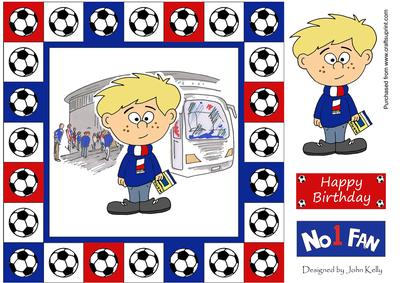 Little Football Fan (blue, Red & White) - 8in x 8in