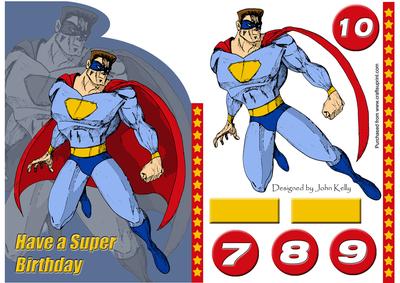Superhero Shaped Birthday Card (blue) - A5