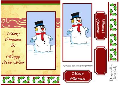 Merry Christmas Snowman (gold) - A5