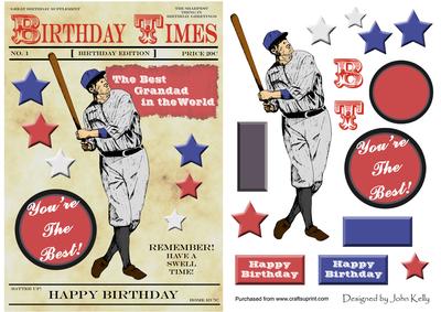 Retro Baseball Player (grandad's Birthday) - A5