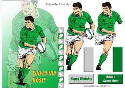 Green Rugby Player (shaped Card) - A5