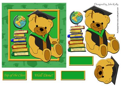 Graduation Teddy (green) 6in x 6in