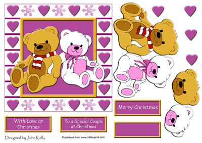 Teddys, with Love at Christmas (pink) - 6in x 6in