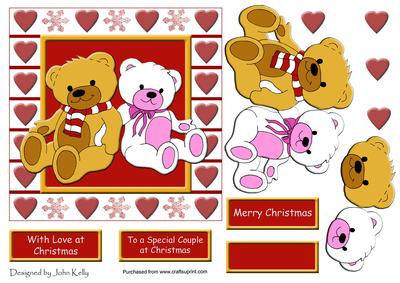 Teddys, with Love at Christmas (red) - 6in x 6in