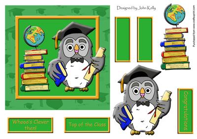 Graduation Owl (green) 6in x 6in
