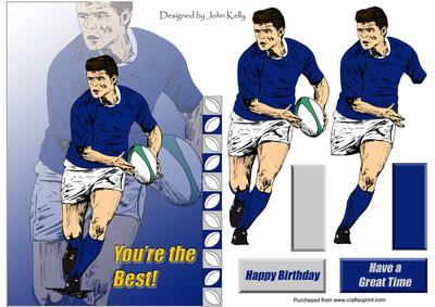 Navy Rugby Player (shaped Card) - A5