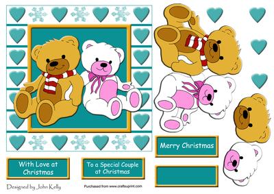 Teddys, with Love at Christmas (turquoise) - 6in x 6in