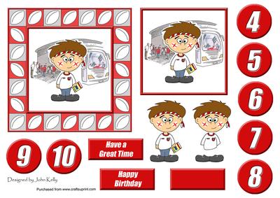 Little Rugby Fan (red & White) - 5in x 5in
