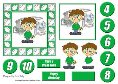 Little Rugby Fan (green & White) - 5in x 5in