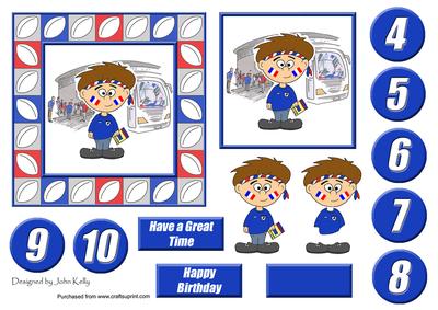 Little Rugby Fan (blue & White) - 5in x 5in