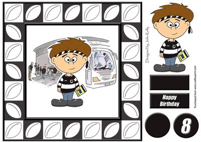 Little Rugby Fan (black & White) - 8in x 8in