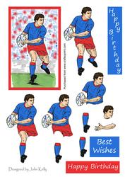 Rugby Player with Blue & Red Shirt - Decoupage