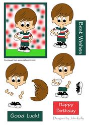Rugby Boy (green & Red Stripes) - Decoupage