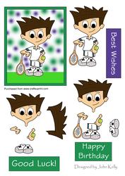Tennis Boy with Dark Brown Hair (purple & Green)