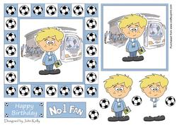 Little Football Fan (sky Blue & White) - 6in x 6in