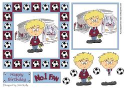 Little Football Fan (claret & Blue) - 6in x 6in