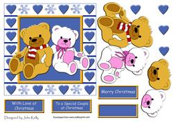 Teddys, with Love at Christmas (blue) - 6in x 6in