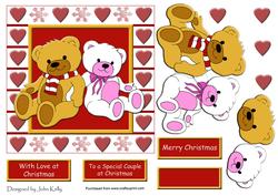 Teddys, with Love at Christmas (red) - 6in x 6in