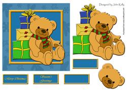 Christmas Teddy (blue) - 6in x 6in