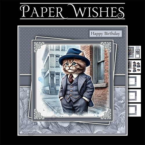 Dapper cat 7x7 Birthday decoupage mini kit