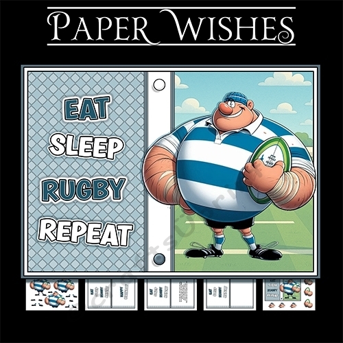Eat. Sleep. Rugby. Repeat. A5 Mini Kit – A Birthday Card for the Rugby-Mad!